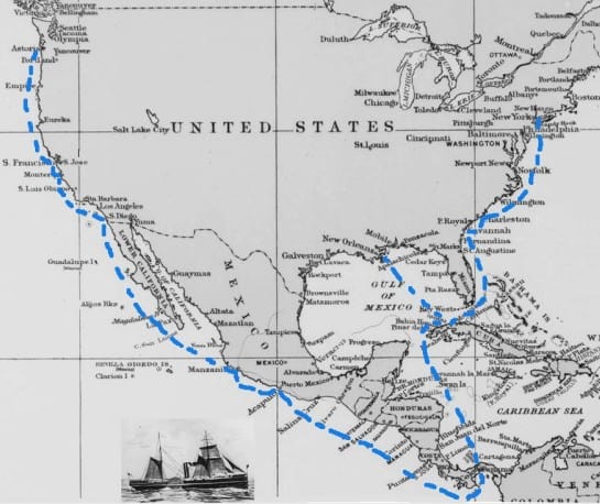 Route used by steamboat to get mail across the United States