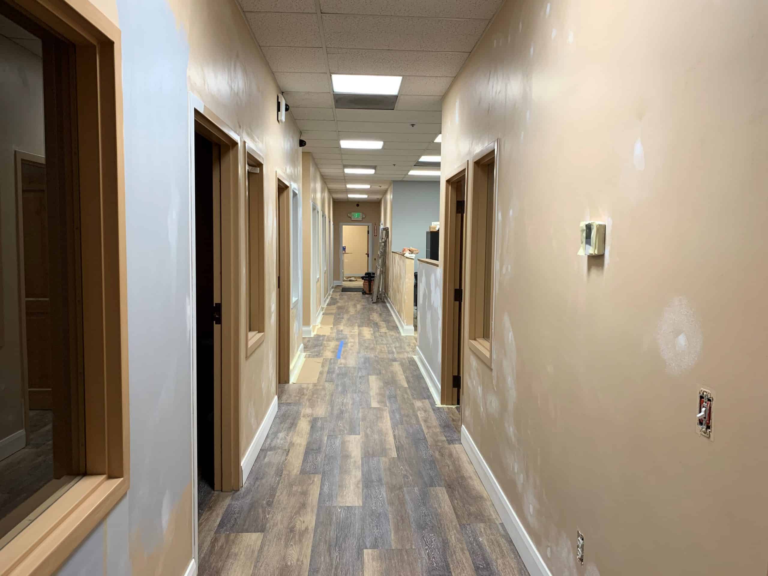Photo of Skymail's hallway during renovations.